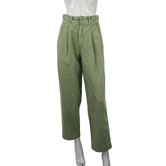 loup Designer Women's Pleated Wide Leg cropped Trouser pants in Green sz XS - Picture 1 of 10